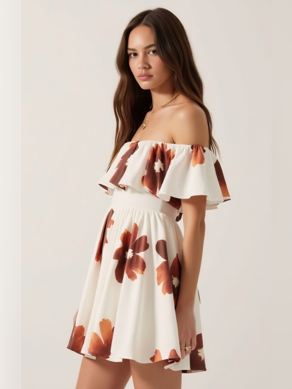 Modenaire Off-Shoulder Floral Ruffled Flared Mini Dress - Picture 3 of 8